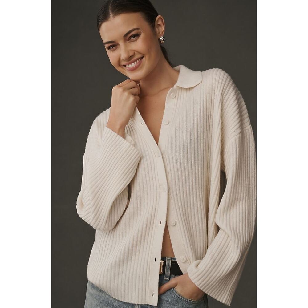 Reformation Fantino cashmere collared cardigan in an ivory white Small